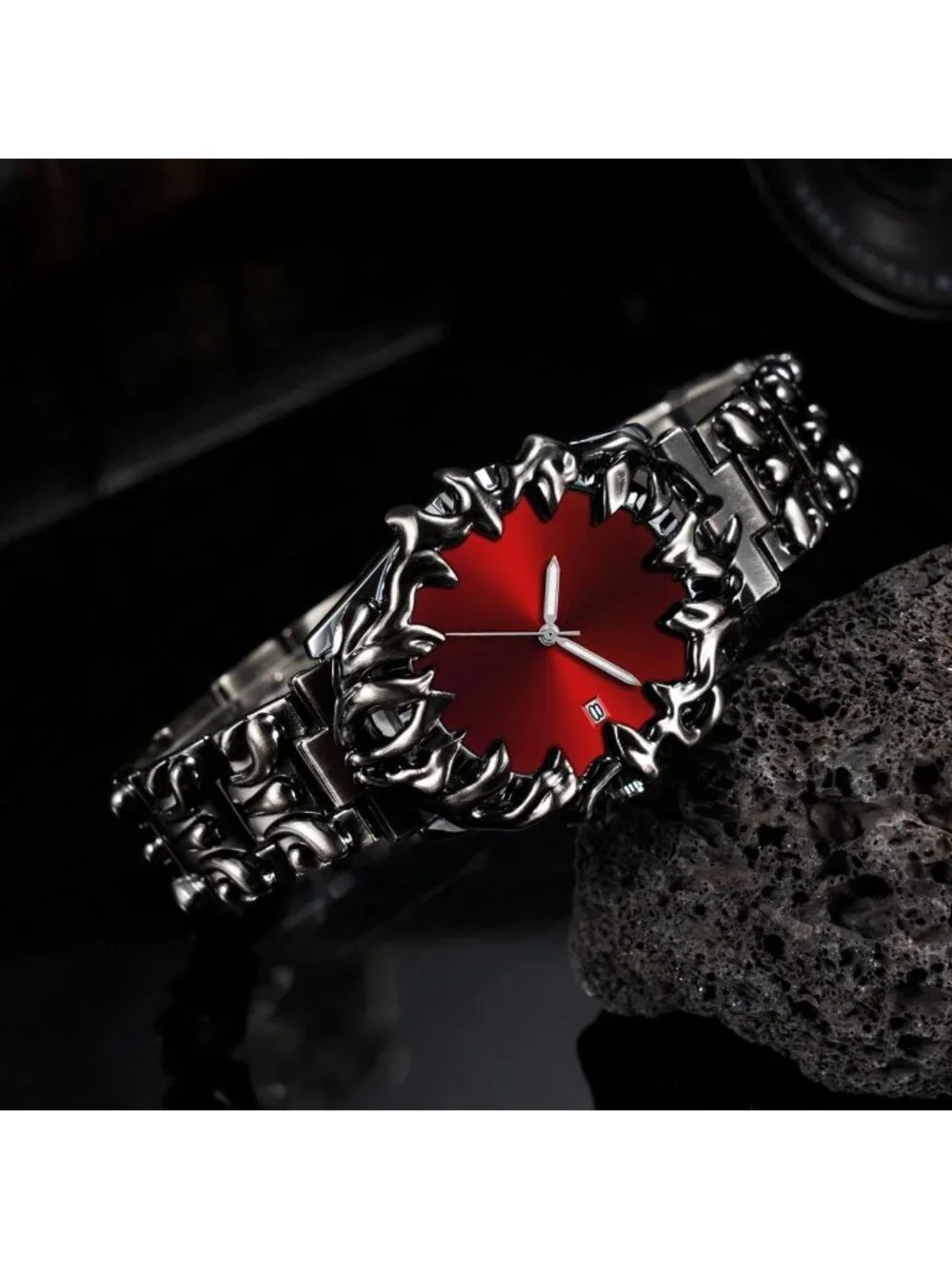 Men's Red Quartz Gothic Claw Unique Stainless Steel Luminous Waterproof Watch